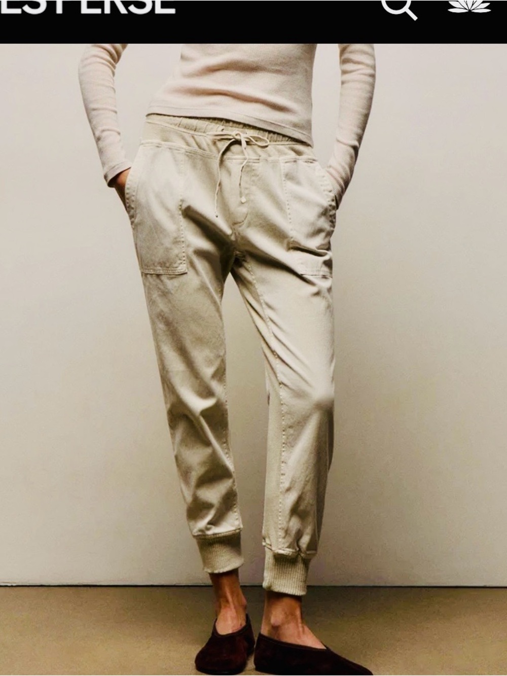 James Perse Mixed Media Jogger Pants in Beige.